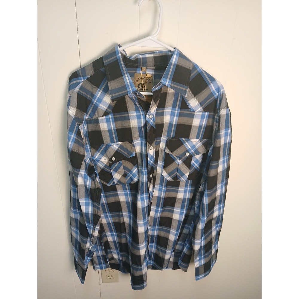 New Coevals Club Shirt Western Men Size Large Pearl‎ Snap Blue Plaid Cowboy!!